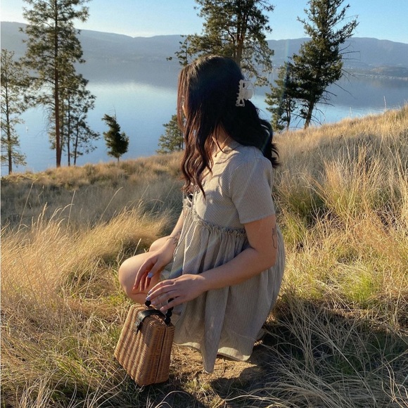 Blue and white pinstripe babydoll mini dress - Picture 2 of 3